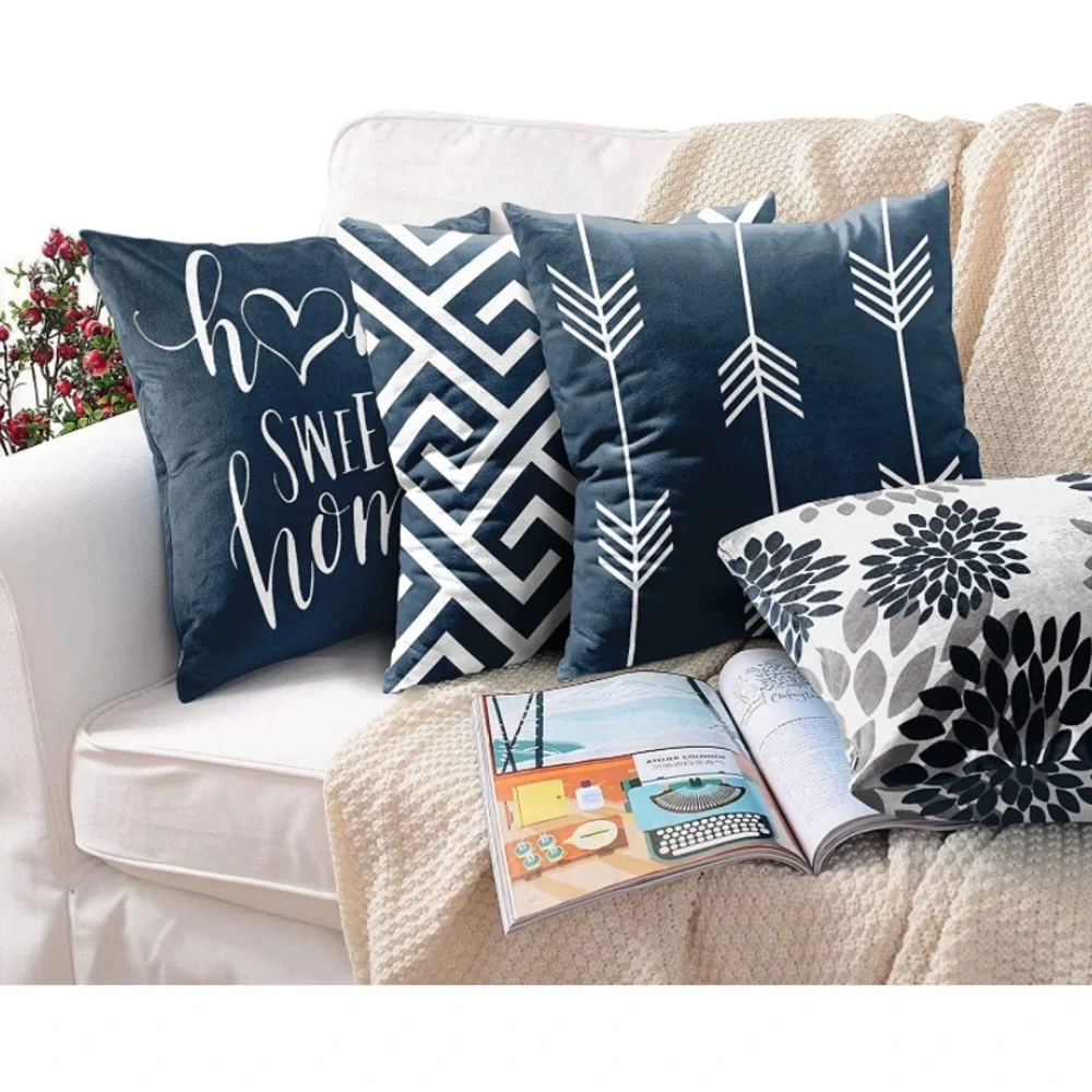 Luxury Home | Chic Blue, White & Grey Home Sweet Home Throw Pillow Covers